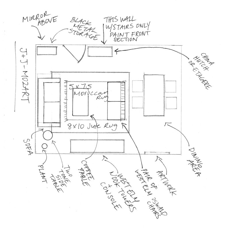 Quick hand sketch of the suggested floor plan.