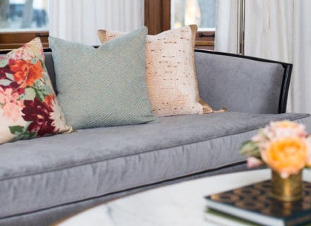 gray velvet vintage sofa