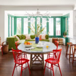 painted trim green modern kitchen