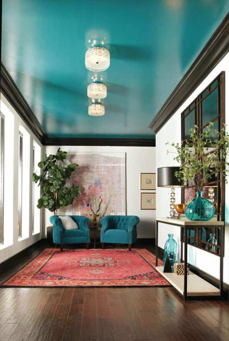 teal-painted-ceiling-decorating with teal