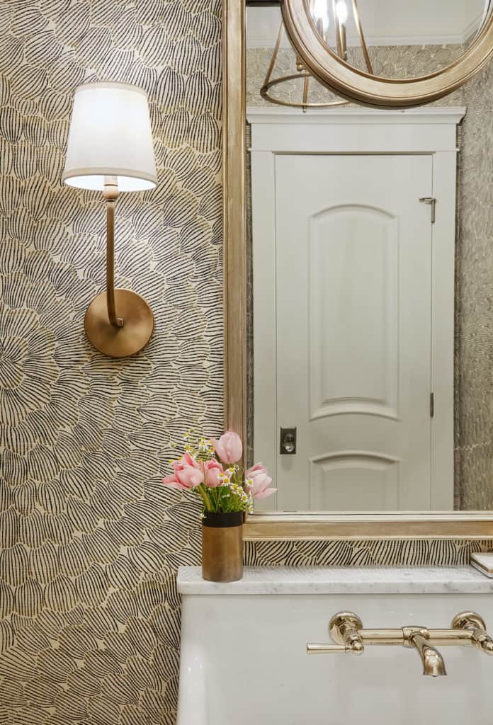 feather bloom grasscloth powder room