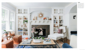 eclectic living room with white painted built-ins in Luxe magazine