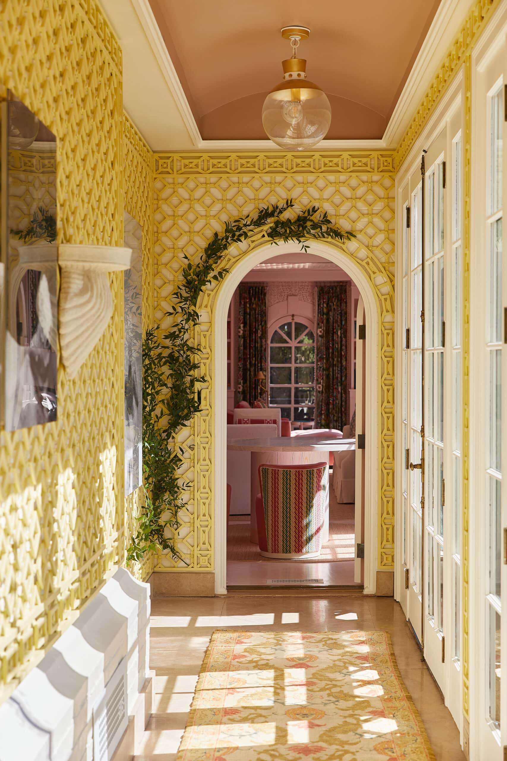 Yellow trellis hallway